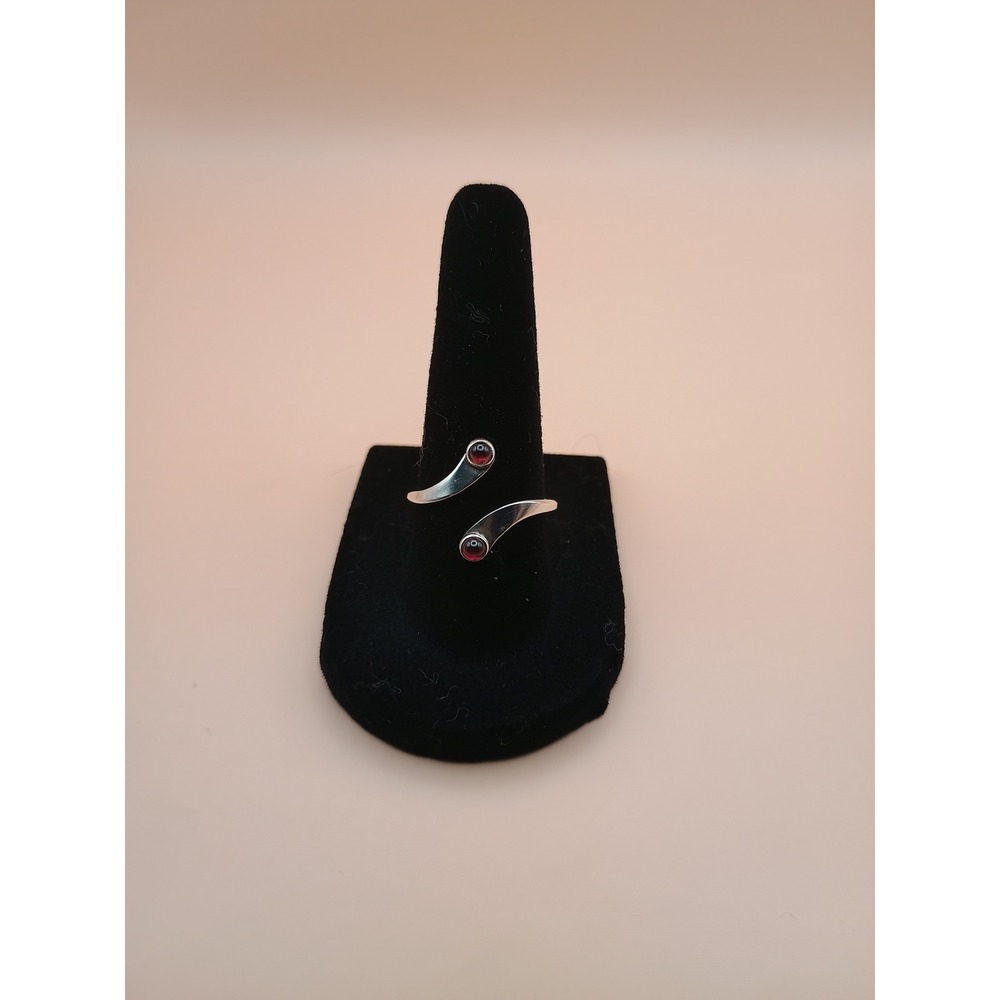 Sterling Silver Red Stone Bypass Wrap Ring Minimalist‎ Modern Size 6.5